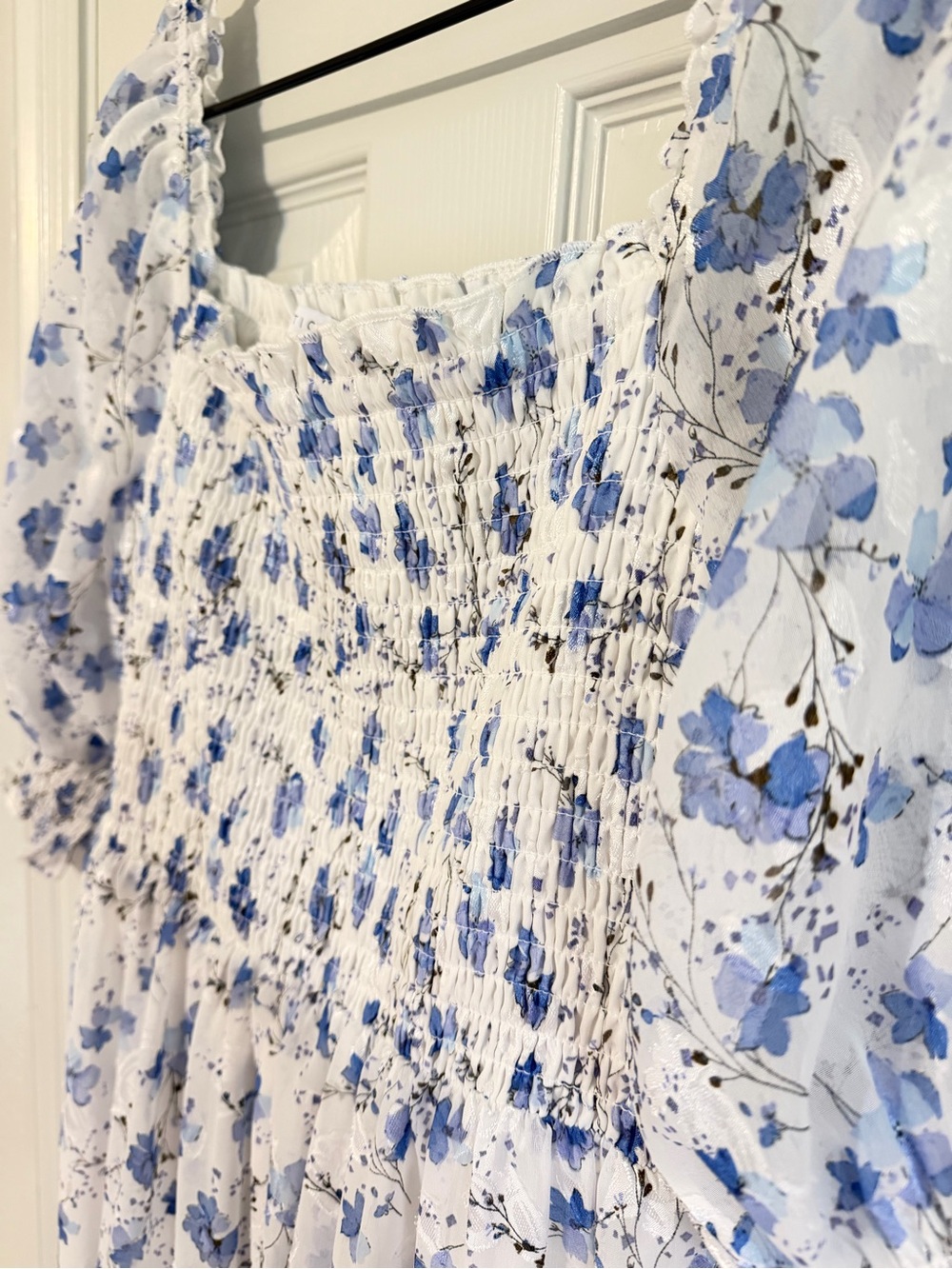 Baltic Born Blue Floral Smocked Midi Maxi Dress XL puffed sleeve smocked bodice - Picture 4 of 11